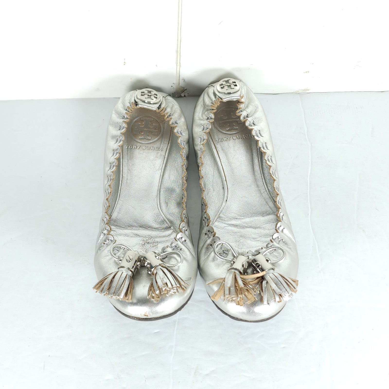 TORY BURCH Women's Reese US 6,5M Silver Leather Tassels Logo SlipOn Ballet Flats thumbnail 5