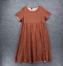 Shein Dress Women 12 Brown A-Line Knee Length Polka Dots Short Sleeves Polyester