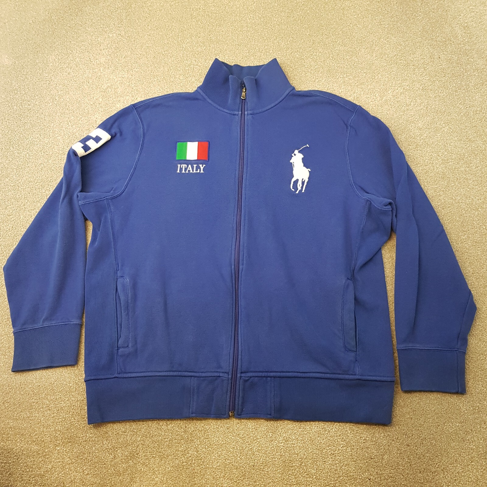 Polo Ralph Lauren Uomo Giacca 2XL XXL Blu Italia Felpa Zip Y2K Vintage Big Pony