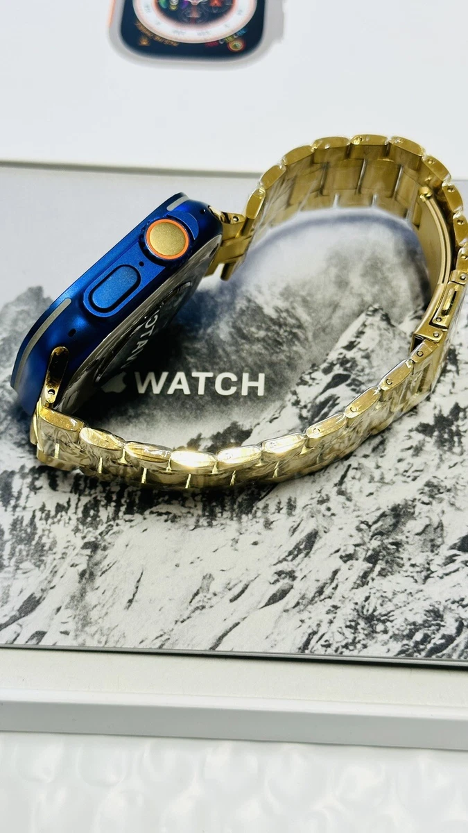 Apple Watch ULTRA 49mm Anodized Blue CUSTOM Titanium Gold Plated Link Band