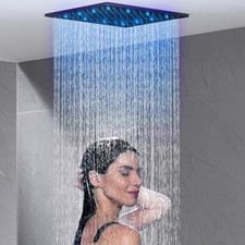 Black 12 Inch LED Square Rain Shower Head Large High Pressure Overhead Sprayer