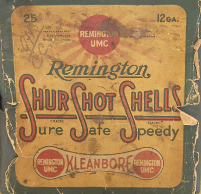 ANTIQUE REMINGTON KLEENBORE 12 GA. SURE SHOT SHELL 2 PIECE PAPER