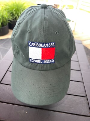Caribbean Sea Cozumel Mexico Forest Green Handy Brand Hat Cap Hook Loop w/tagEUC