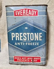 Vintage Eveready Prestone 1 Gal Anti Freeze Empty Tin Litho Can