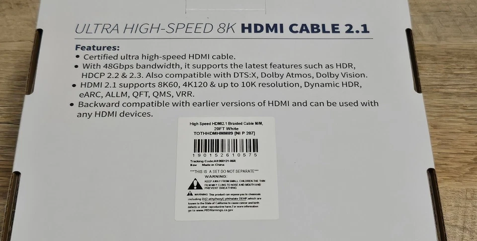 (1 Qty) INSTEN Ultra High Speed 8K HDMI Cable 2.1 60Hz 48Gbps 20 ft White - Image 3 of 3