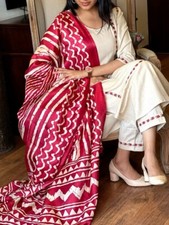 Women Khadi Cotton Kurti Pant Dupatta Set