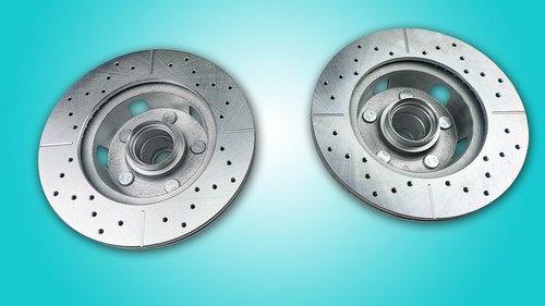 1964-1967 mustang v-8 disc brake rotors drilled and slotted 5406 zinc wash pair - Picture 2 of 4