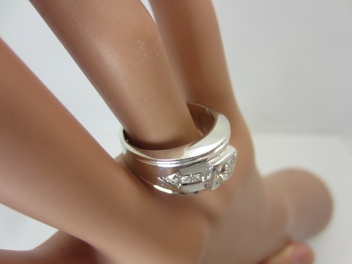 Vintage Hombre 14k Oro Blanco 0.40CT Old Europeo Anillo de Compromiso Diamante - Imagen 6 de 12