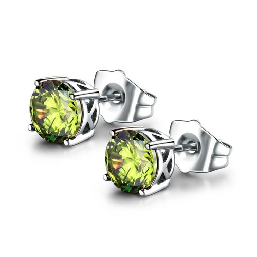 White Gold Filled 4 Prong Lattice Box Set 7mm Round Olive Green CZ Stud Earring - Picture 4 of 4