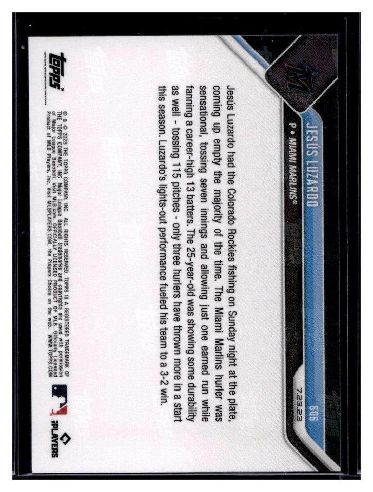 2023 Topps Now #606 Jesus Luzardo Base Card (Qty) - Image 2 of 2