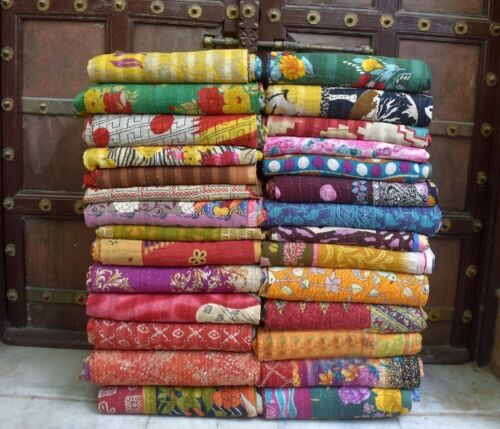 10 PC Vintage Cotton Kantha Quilt Floral Indian Handmade Blanket Bedspread Throw - Picture 5 of 8