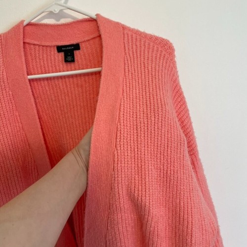 HALOGEN Cozy Knit Open Front Long Cardigan Bright Pink Chunky Knit Sweater Large - Picture 5 of 13