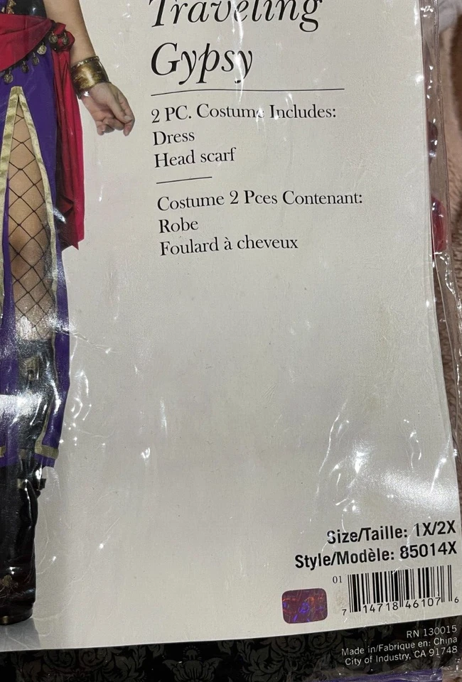 Sexy Disfraz Gitano CON Bufanda en la Cabeza, Talla 1X-2X, TOTALMENTE NUEVO, Leg Avenue Foto 3 de 4