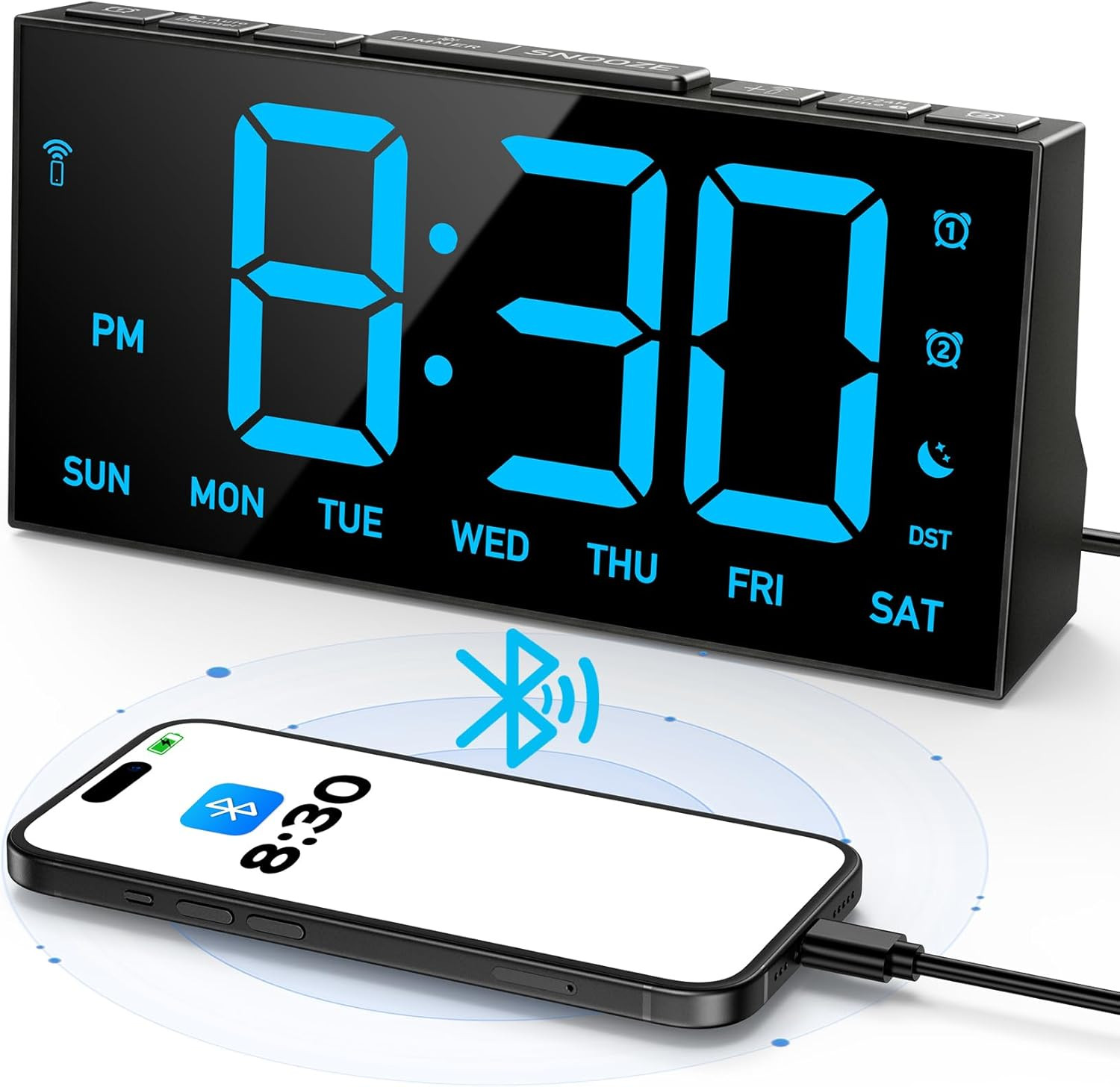 Wireless Sync Time Digital Alarm Clocks for Bedrooms, Digital Clock with 4 Level