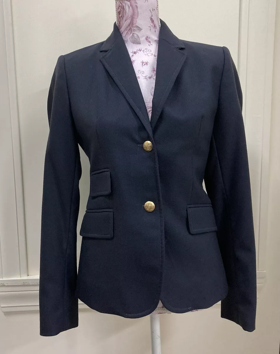 J. Crew Schoolboy Blazer Navy Blue Wool Suit Jacket Size Gold Crest Buttons