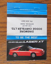 1986 CHRYSLER LASER CAR MATCHBOOK COVER: ESTAVAN, SASKATCHEWAN MATCHCOVER -B5