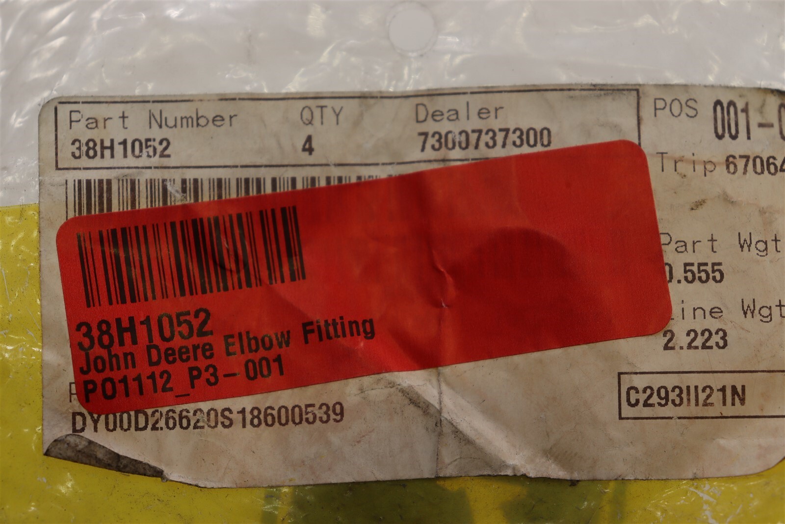 Genuine John Deere 38H1052 Elbow Fitting for sale online | eBay