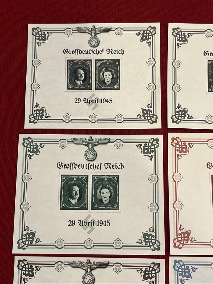 Juego de 6 estampillas de boda de Adolf Hitler Eva Braun nazi Tercer Reich Segunda Guerra Mundial alemanas Foto 2 de 4