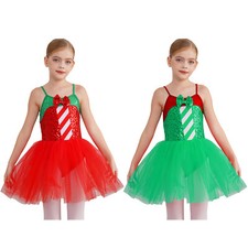 Kids Girls Tutu Dress Bow Stripes Christmas Striped Dance Dress Sleeveless