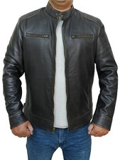 Men's New Moto Biker Cafe Racer Real Sheepskin Vintage Brown Leather Jacket