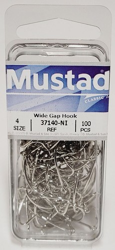 Gancho de cebo plateado Mustad Hooks 37140-NI-4-100 Wide Gap Kahle Fluke Shiner - Imagen 2 de 3
