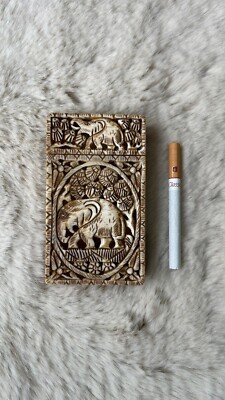 cigarette casket CIGARETTE BOX BONE CARVING HANDCRAFTED GIFT RARE VINTAGE CASE HOLDER CASKET  1PC