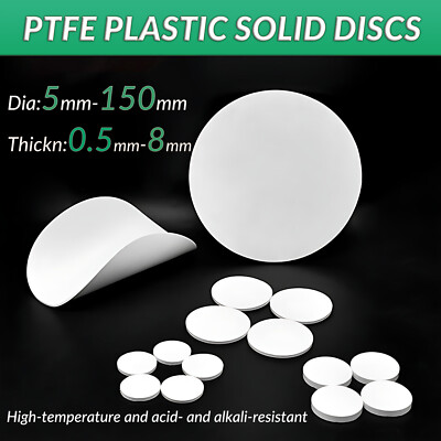 0.5-8MM Thick White PTFE Solid  Round Flat Plastic Discs High Temp Low Friction