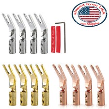 8pcs Copper Gold Rhodium Plated Y Spade Connector HIFI Speaker Cable Adapter