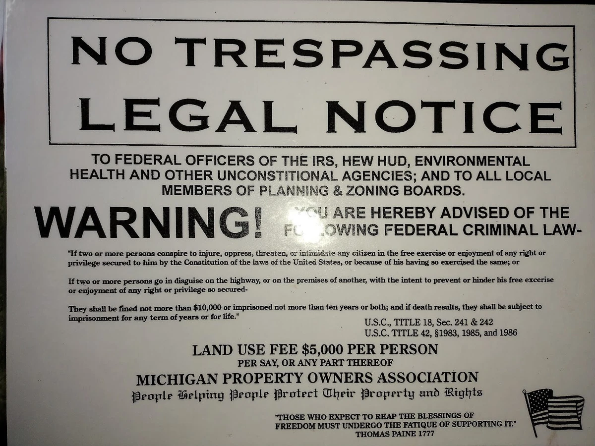 Title 18 Section 241 242 No trespassing Legal Notice sign | eBay