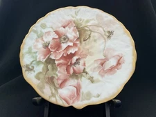 Limoges Charles Field Haviland CFH GDM Hand Painted Plate Pink Poppies Gold Trim