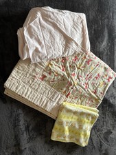 Vintage Pink Horse Baby Quilt Yellow Receiving Blanket Pink Crib Sheet Lot 3