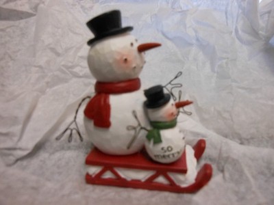 Crossroads ''Snowman & Child On Sled'' Figurine 3X2 1/2'' NEW