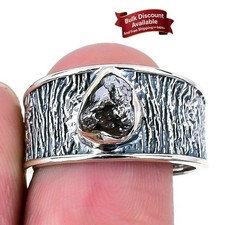 Natural Meteroit Solid Silver Anniversary Statement Ethnic Ring Jewelry Size 9