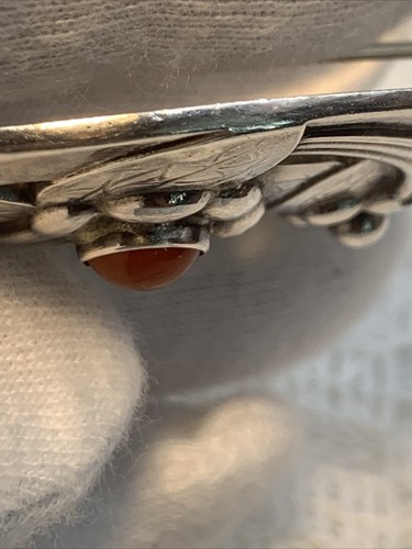 Sterling Silver Georg Jensen Oval Ornate Pin Brooch Carnelian 13 Denmark 16.7g - 第 9/24 張圖片