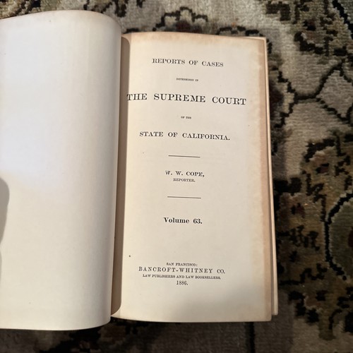 Antique VTG 1883 California Reports Leather Bound Book, Volume 63 25A3602 - Picture 3 of 4