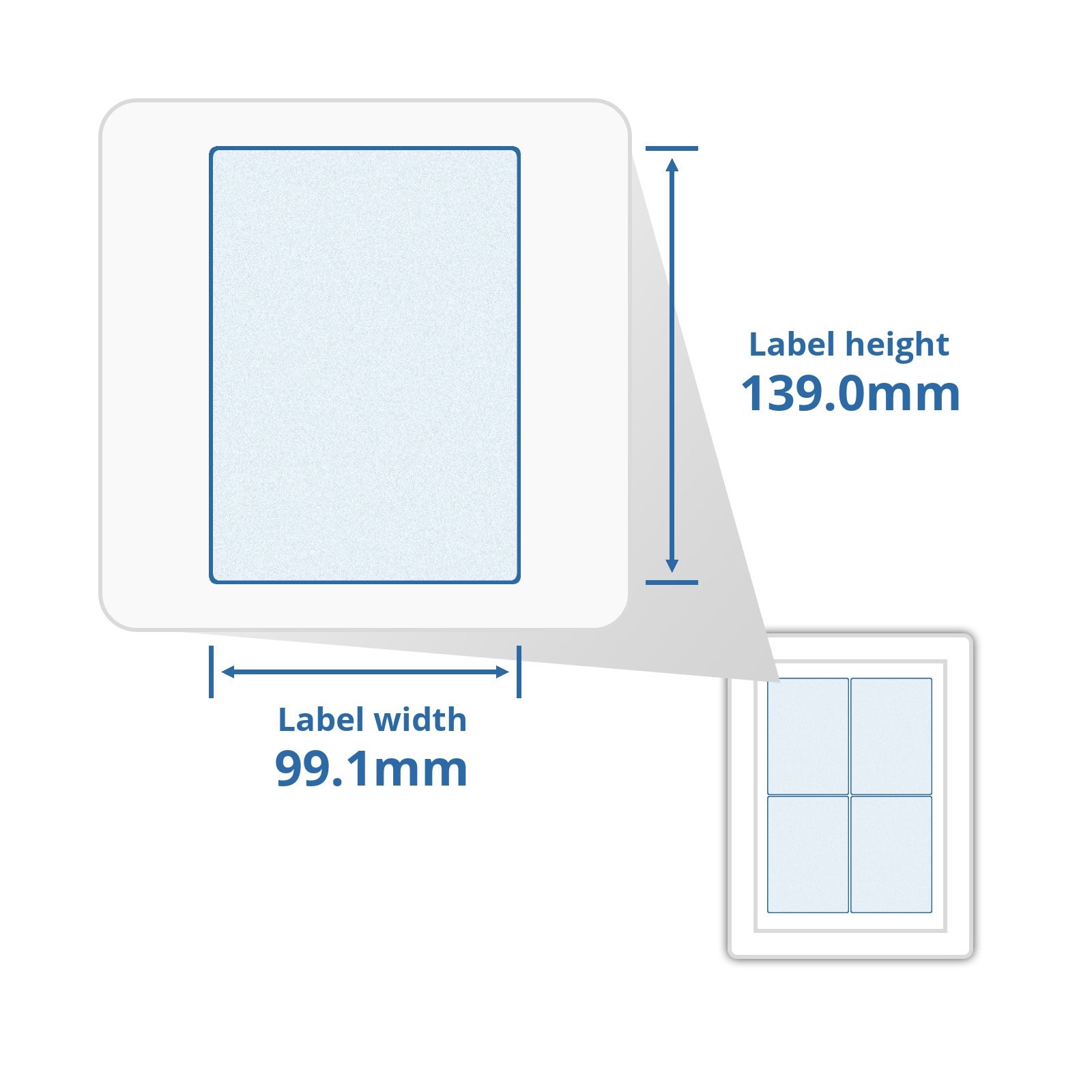 A4 Matte White 99.1x139mm Sticky Labels 4 Per Parge 100 Sheets  (GLS004 WTP)