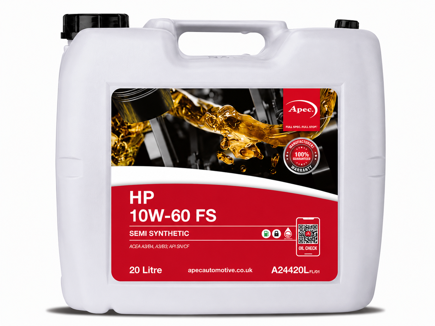 APEC HP 10W-60 FS Semi-Synthetic Engine Oil 20L | ACEA A3/B4, A3/B3 API SN/CF