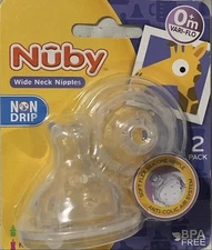 Nuby Wide Neck Non-Drip 0+ Months Bottle Nipples 2Pk *New*