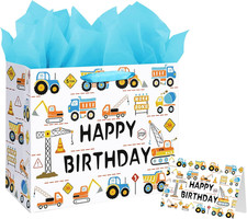 13" Large Happy Birthday Gift Bag for Baby Boy Kids with Tissue Paper and Card