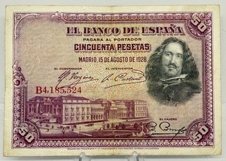 1928 Spain 50 Pesetas Banknote Pick# 75c VF (821)