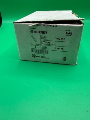 6x Burndy YA34A7 HYLUG 500 MCM Aluminum Compression Lugs 1-Hole 1/2'' Stud New