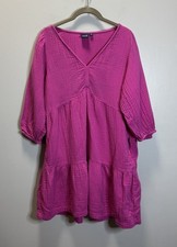 Women's Gap Coverup Dress Size S Pink V Neck Pullover Gauze Tiers 100% Cotton