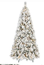 Artificial 7ft Flock LED-lit Christmas Tree with 1060PVC/Hard Needle Mixed Branc