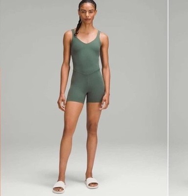 Lululemon Align Bodysuit Size 4 Shorts 6  Dark Forest Green Romper Nulu Short