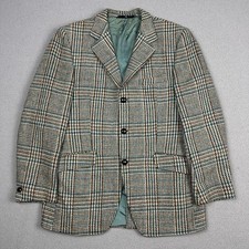 Harris Tweed Canda Blazer Men  s 50 Brown Blue Plaid Sport Coat Pure New Wool