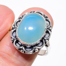Blue Chalcedony Gemstone Handmade 925 Sterling Silver Jewelry Ring Size 9 t239