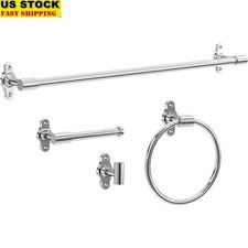 4 Piece Towel Bar Set W/ Extender Toilet Paper Holder Towel Ring  Hook New