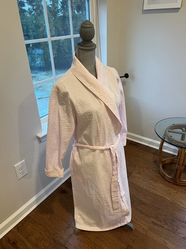Vermont Country Store Woman’s M Sz 100%cotton. Light Pink With White Stripes - Picture 3 of 6