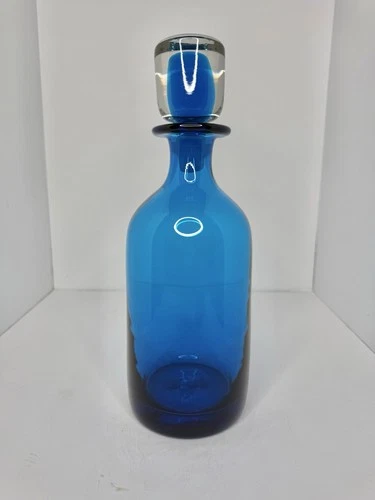 Vintage MCM Blenko Glass 7127 Decanter In Turquoise 13.5” W/stopper Stunning