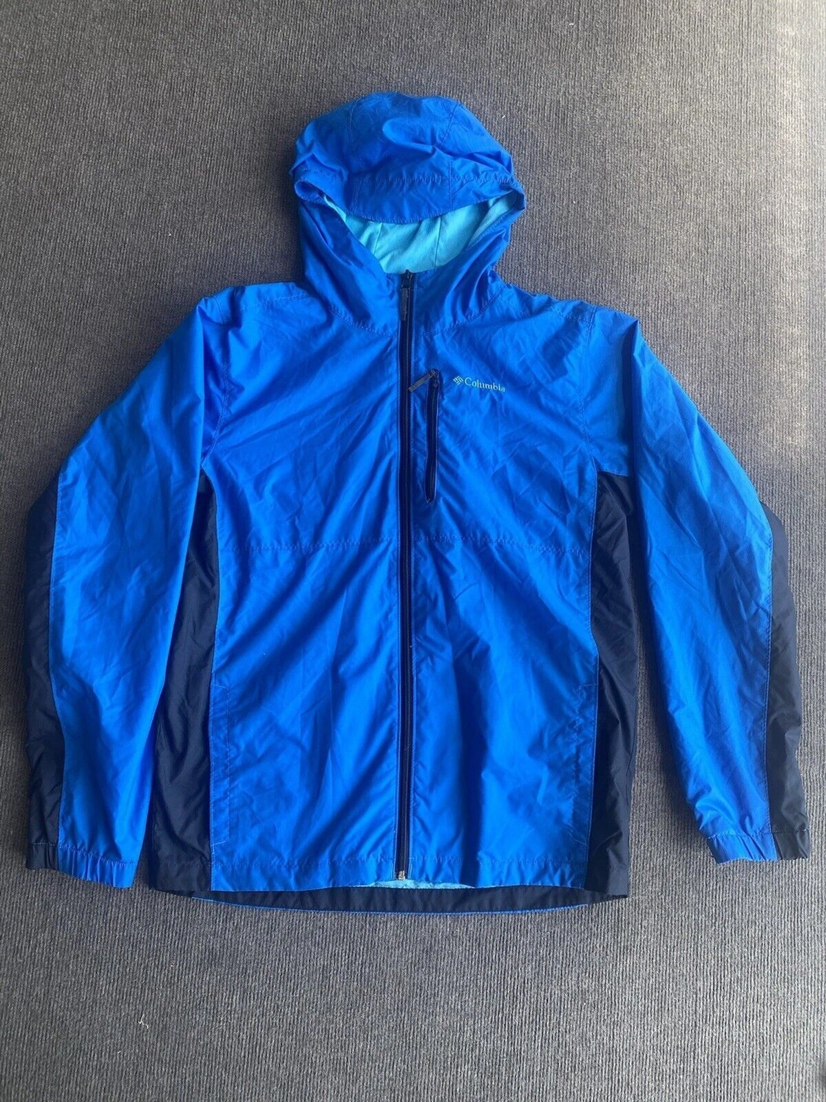Columbia Unisex Windbreaker Full Zip Jacket Hooded Nylon Blue Navy Size XL U56